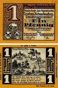 Banknote Germany Notgeld 1 pfennig 1921 F-VF Reichenfels