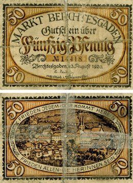 Banknote Germany Notgeld 50 pfennig 1920 G-VG Berchtesgaden