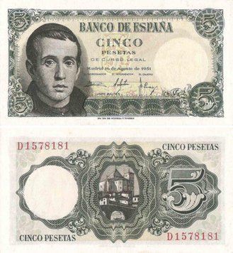 Spain 5 pesetas 1951 VF