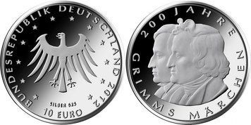 Монета Німеччина 10 євро 2012 &laquo;Брати Грімм&raquo; UNC (KM#310) М08653 фото
