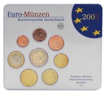 Набір монет Німеччина набір з 8 монет євро 2005 UNC F 1, 2, 5, 10, 20, 50 євроцентів, 1, 2 євро у сувенірній упаковці М23496 фото