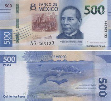 Mexico 500 Pesos 2017 UNC Whales (P126)