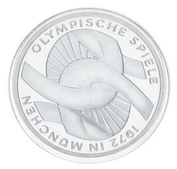 Монета Німеччина 10 марок 1972 Срібло Proof XX літні Олімпійські ігри в м. Мюнхен - Вузол (Ag 625, 15,5 грама) М23328 фото