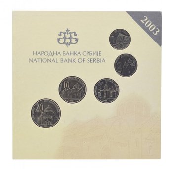 Сербия набор из 5 монет 2003 UNC 1, 2, 5, 10, 20 динаров в сувенирной упаковке М15202 фото