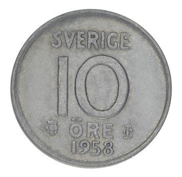 Монета Швеція 10 ери 1958 Срібло F-VF М17815 фото