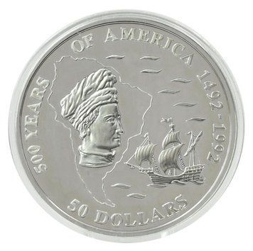 Монета Острови Кука 50 доларів 1993 Срібло Proof 500 років Відкриттю Америки &ndash; Амеріго Веспуччі М22638 фото