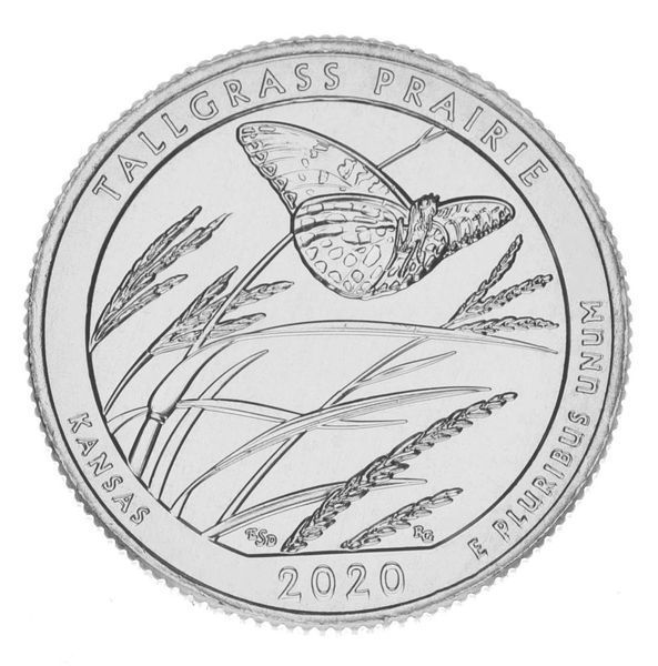 Coin US 25 cents (quarter) 2020 D UNC 55th Park - Tallgrass Prairie National Wildlife Refuge - Butterfly