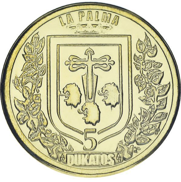 Монета Острів Пальма 5 дукатів 2024 UNC Іспанія Канарські острови Метелик - Морфо Пелеїда М19666 фото