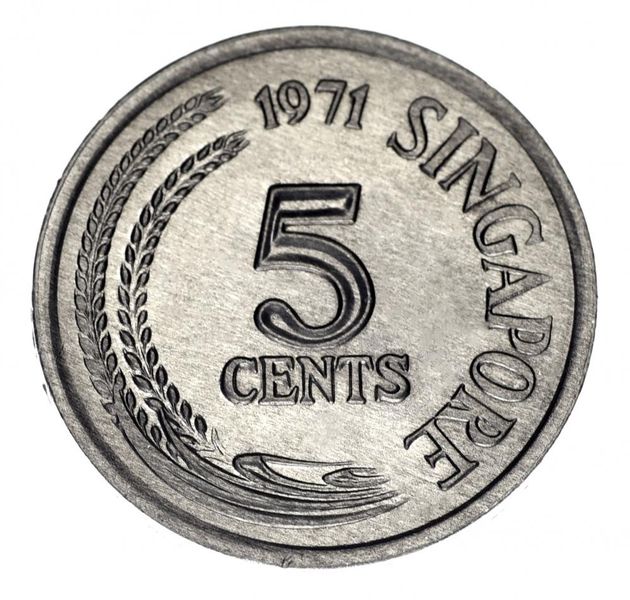 Singapore 5 cents 1971 F-VF FAO FAO Fish (KM # 8)