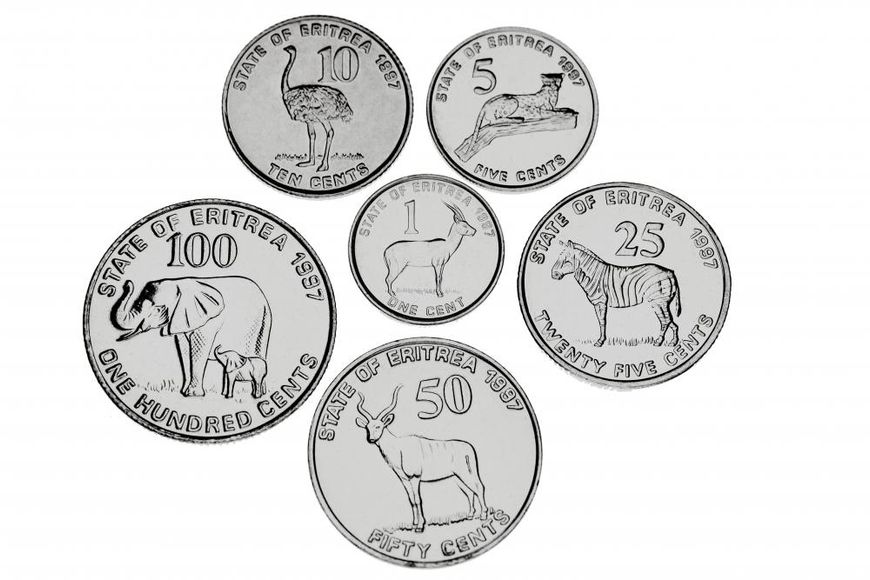 Eritrea set of 6 coins 1997 UNC Animals 1, 5, 10, 25, 50, 100 cents