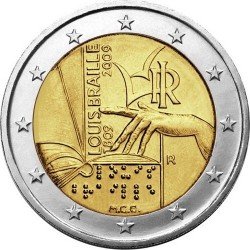 Италия 2 евро 2009 «200 лет со дня рождения Луи Брайля» UNC (KM#310) М00165 фото