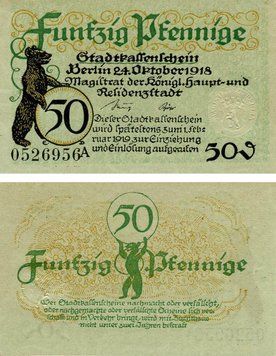 Banknote Germany Notgeld 50 pfennig 1920 F-VF Berlin Variety 3