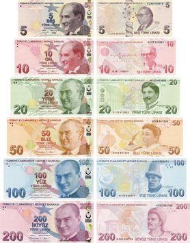 Турция набор из 6 банкнот 2020-2025 UNC 5, 10, 20, 50, 100, 200 лир Б24491 фото