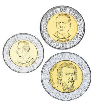 Эквадор набор из 3 монет 1995-1996 Биметалл UNC 100, 500, 1000 сукре