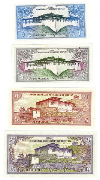 Bhutan set of 5 UNC banknotes