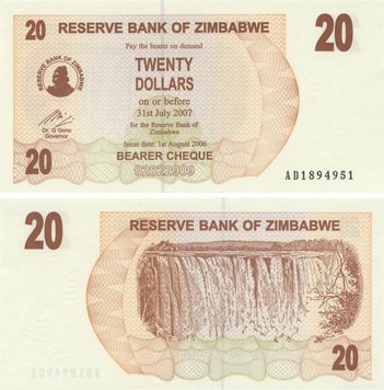 Zimbabwe 20 Dollars 2006 UNC (P40)