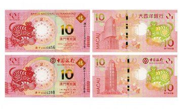 Banknotes set Macau Set of 2 Banknotes of 10 Pataca 2020 UNC Eastern Calendar - Year of the Rat BNU and BOC Banks