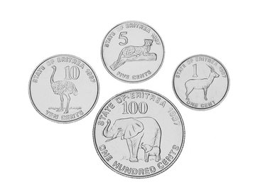 Eritrea set of 4 coins 1997 UNC Animals 1, 5, 10, 100 cents