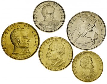 Chile set of 5 coins 1971-1972 AU-UNC 10, 20, 50 centesimo, 1, 5 escudos