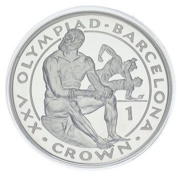 Монета Гібралтар 1 крона 1991 Срібло Proof XXV Літні Олімпійські ігри в Барселоні 1992 - Боротьба М23287 фото