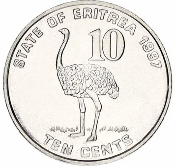 Eritrea 10 cents 1997 AU-UNC Ostrich