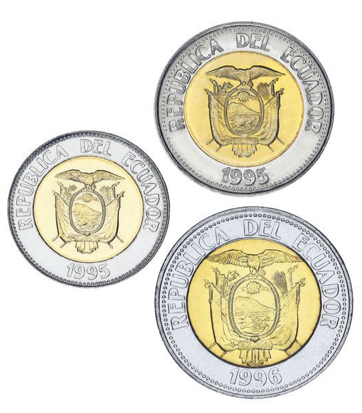 Эквадор набор из 3 монет 1995-1996 Биметалл UNC 100, 500, 1000 сукре