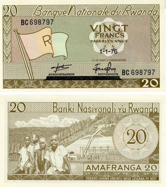 Rwanda 20 francs 1976 AU-UNC (P6)