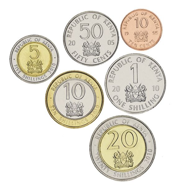 Kenya set of 6 coins 1995-2010 UNC 10, 50 cents, 1, 5, 10, 20 shillings