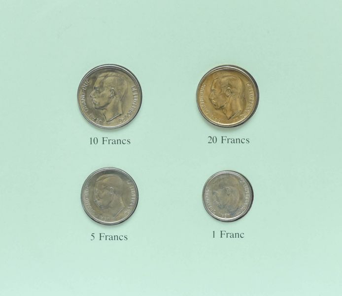 Coins set Luxembourg Set of coins 1980-1983 UNC 1, 5, 10, 20 francs and 1 mark Booklet