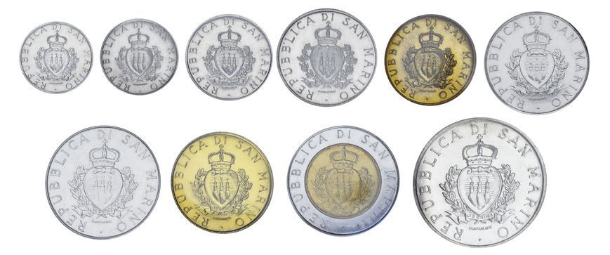 Набор монет Сан-Марино набор из 10 монет 1987 UNC 1, 2, 5, 10, 20, 50, 100, 200, 500, 1000 лир (серебро) М23373 фото
