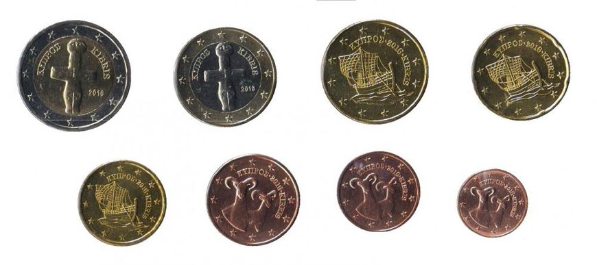 Cyprus set of 8 euro coins 2016 UNC 1, 2, 5, 10, 20, 50 euro cent, 1, 2 euro