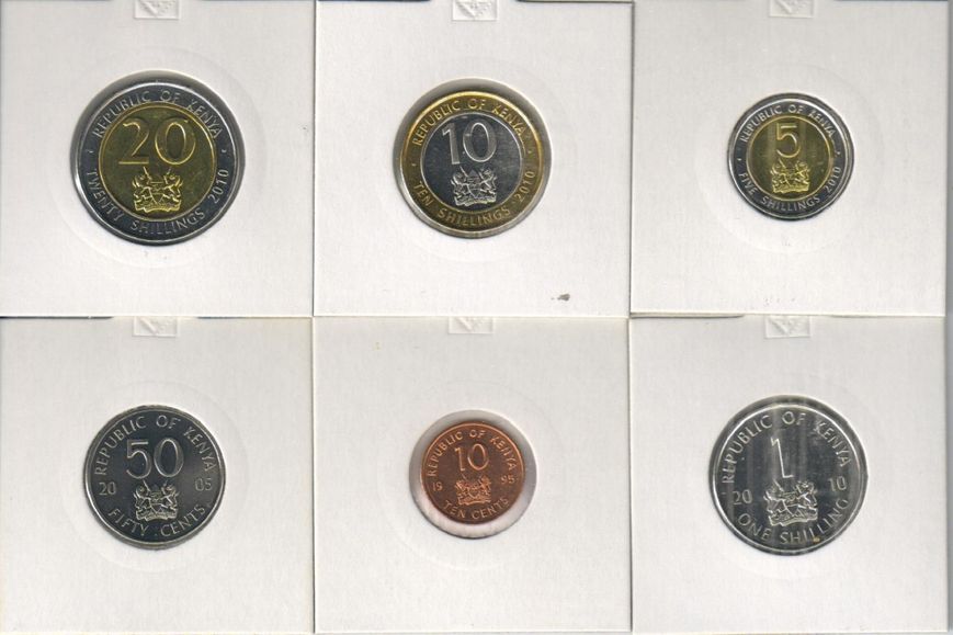 Kenya set of 6 coins 1995-2010 UNC 10, 50 cents, 1, 5, 10, 20 shillings