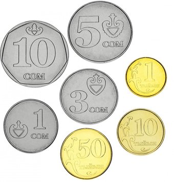 Киргизія набір з 7 монет 2008-2009 UNC 1, 10, 50 тин, 1, 3, 5, 10 сом М06430 фото