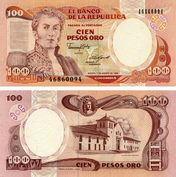 Colombia 100 pesos oro 1989 UNC (P426d)