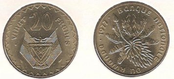 Rwanda 20 francs 1977 VF (KM # 15)