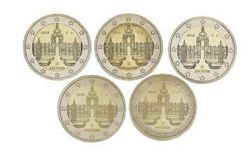 Набір монет Німеччина набір з 5 монет по 2 євро 2016 A, D, F, G, J UNC М08400 фото