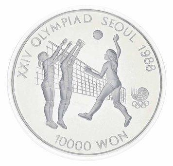 Coin South Korea 10000 won 1987 Silver Proof XXIV Summer Olympic Games in Seoul 1988 - Volleyball