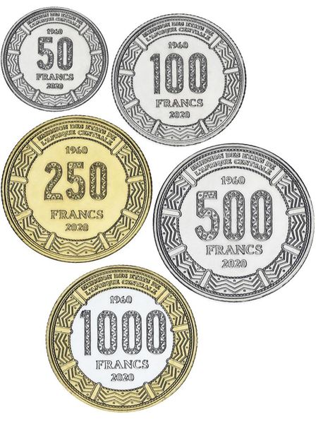 Gabon set of 5 coins 2020 UnC 50, 100, 250, 500, 1000 francs