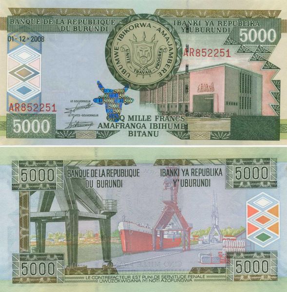 Burundi 5000 Francs 2008 UNC Ship (P48)