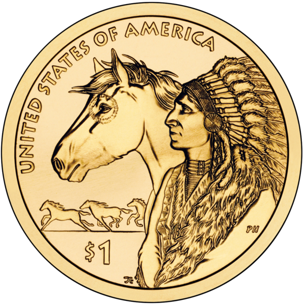 Coin USA 1 dollar 2012 D UNC Sacagawea Native Americans 17th century trade routes Indian with horse (KM # 528)