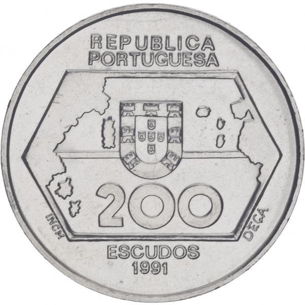 Coin Portugal 200 escudos 1991 "Navigation West" AU-UNC (KM # 659)