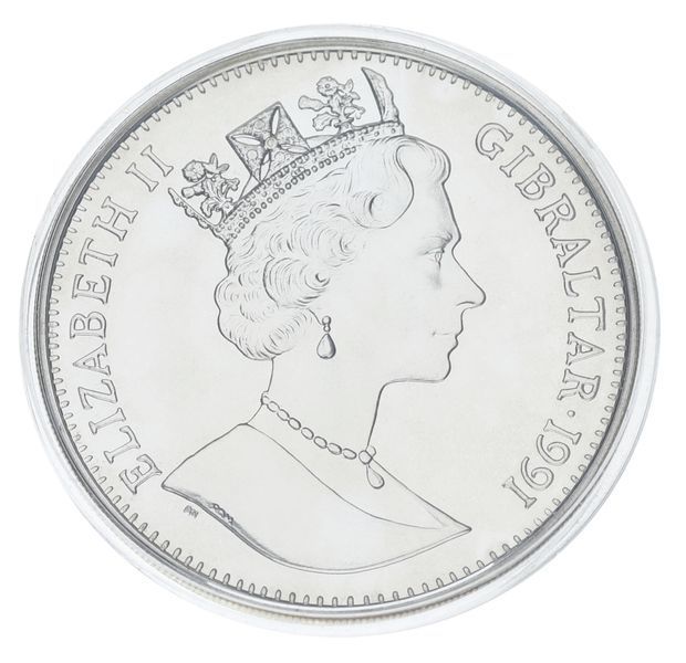 Монета Гібралтар 1 крона 1991 Срібло Proof XXV Літні Олімпійські ігри в Барселоні 1992 - Перегони колісниць М23288 фото