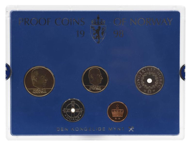 Норвегия набор из 5 монет 1998 Proof 50 эре, 1, 5, 10, 20 крон в сувенирной упаковке М20253 фото