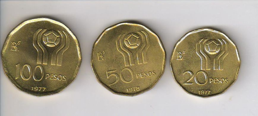 Аргентина набор из 3 монет 1977-1978 &laquo;Чемпионат мира по футболу&raquo; VF М00066 фото
