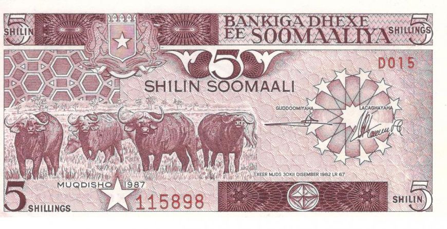 Somalia 5 shillings 1987 UNC (P31c)