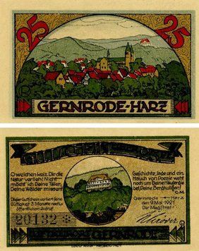Banknote Germany Notgeld 25 pfennig 1921 F-VF Gernrode