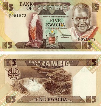 Zambia 5 kwacha 1980-1988 UNC (P25c)