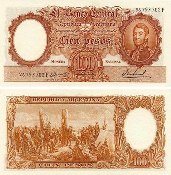 Банкнота Аргентина 100 песо 1957-1962 UNC (P272a) Б17772 фото