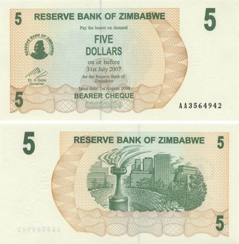 Zimbabwe 5 Dollars 2006 UNC (P38)