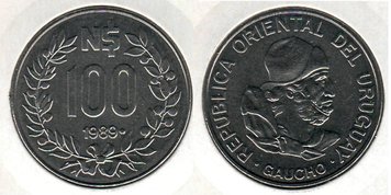 Uruguay 100 pesos 1989 VF (KM # 96)